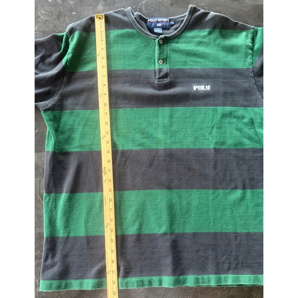 Polo Sport Ralph Lauren Mens XL Henley Shirt Green Navy Blue Striped Vintage - Picture 8 of 9